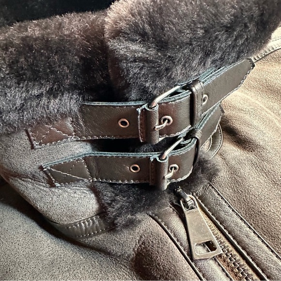 Pierotucci Espresso Lamb Shearling Leather Pilot Aviator Flight Jacket - Picture 6 of 16